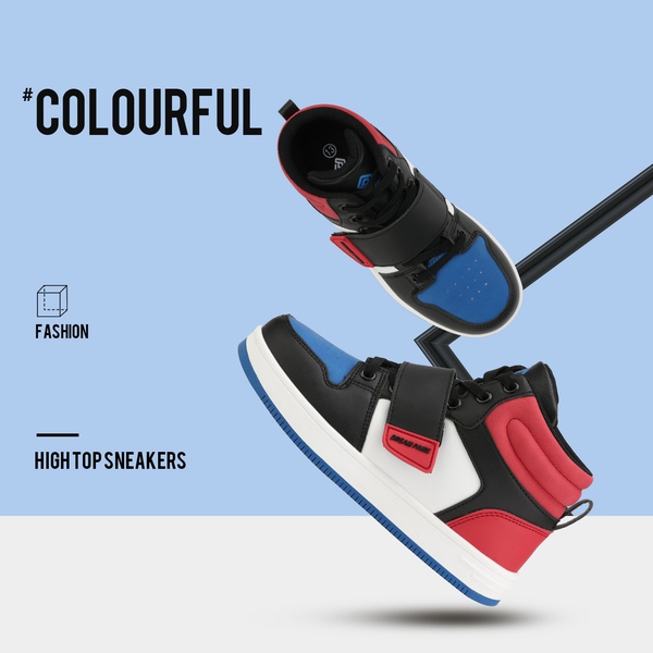 Boys & Girls High Top Sneaker - RED BLUE BLACK - 1